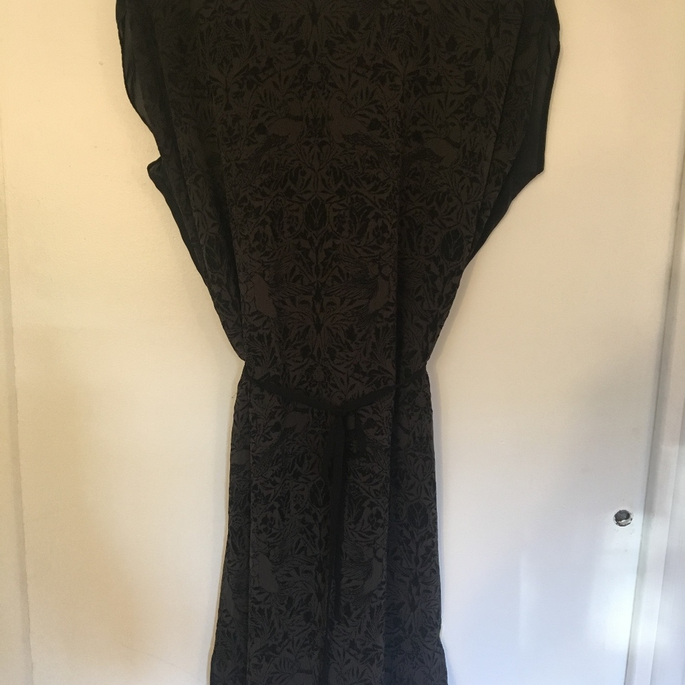 Women's Black Floral-Pattern Dress with Waist Tie